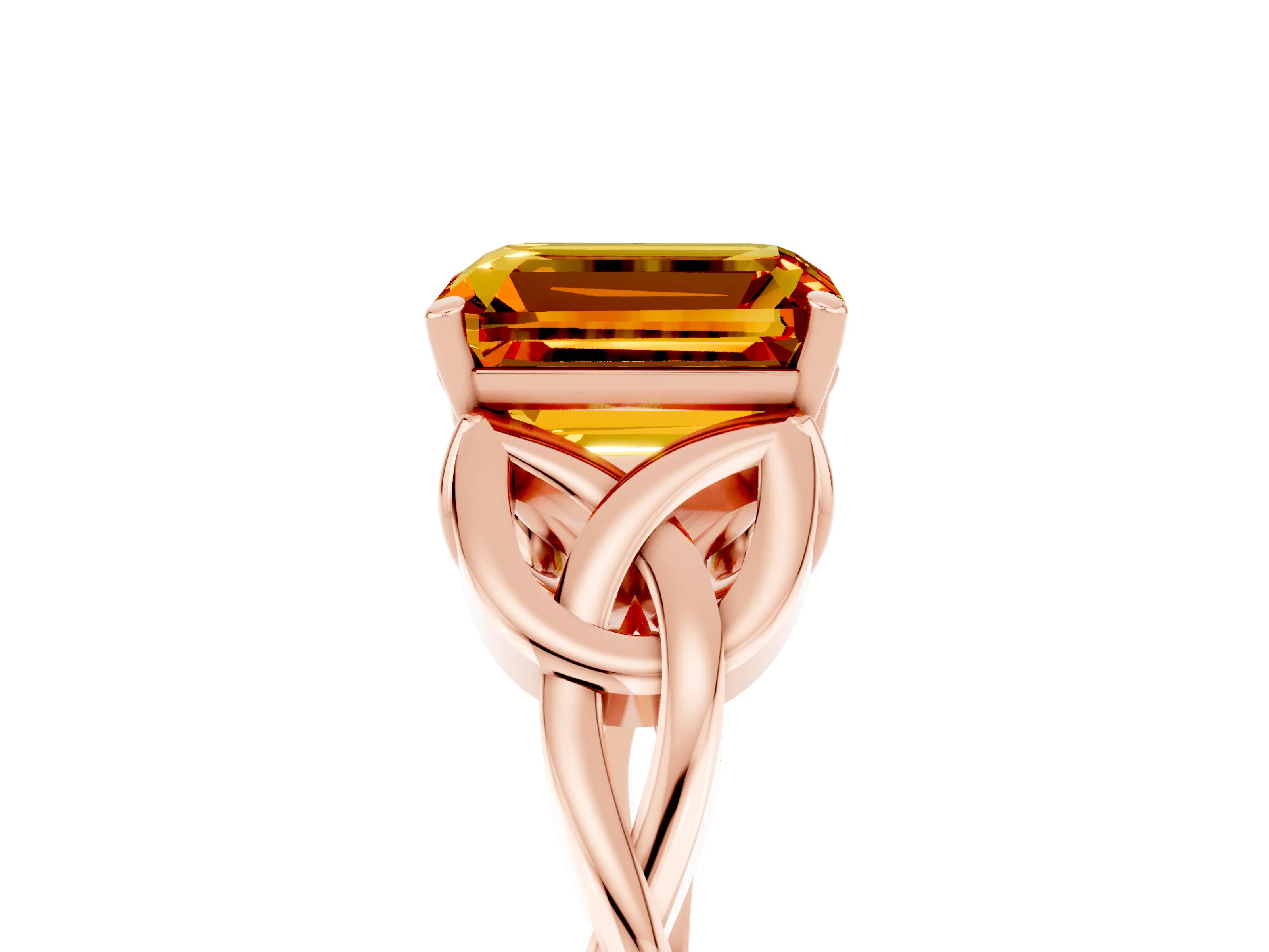 Rose gold Emerald Cut Citrine Solitaire Engagement Ring with Celtic Knot Band and Four-Prong Setting_5