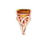 Rose gold Emerald Cut Citrine Solitaire Engagement Ring with Celtic Knot Band and Four-Prong Setting_5