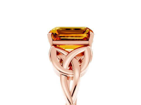 Rose gold Emerald Cut Citrine Solitaire Engagement Ring with Celtic Knot Band and Four-Prong Setting_5