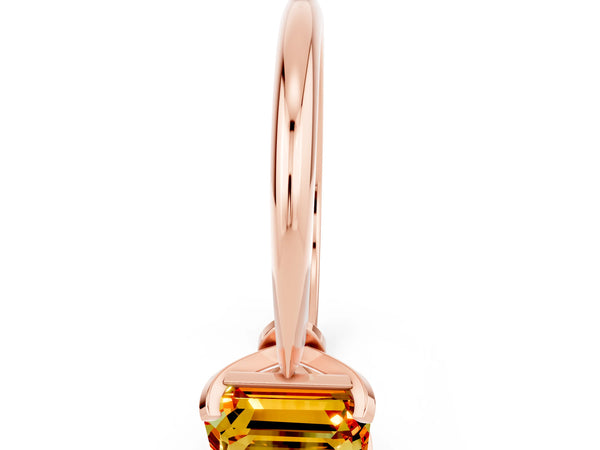 Rose gold Emerald Cut Citrine Solitaire Engagement Ring with Classic Band and Four-Prong Setting