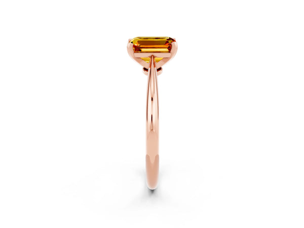 Rose gold Emerald Cut Citrine Solitaire Engagement Ring with Classic Band and Four-Prong Setting
