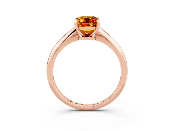 Rose gold Emerald Cut Citrine Solitaire Engagement Ring with Classic Band and Four-Prong Setting