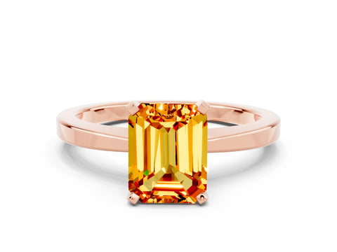 Rose gold Emerald Cut Citrine Solitaire Engagement Ring with Classic Band and Four-Prong Setting_24