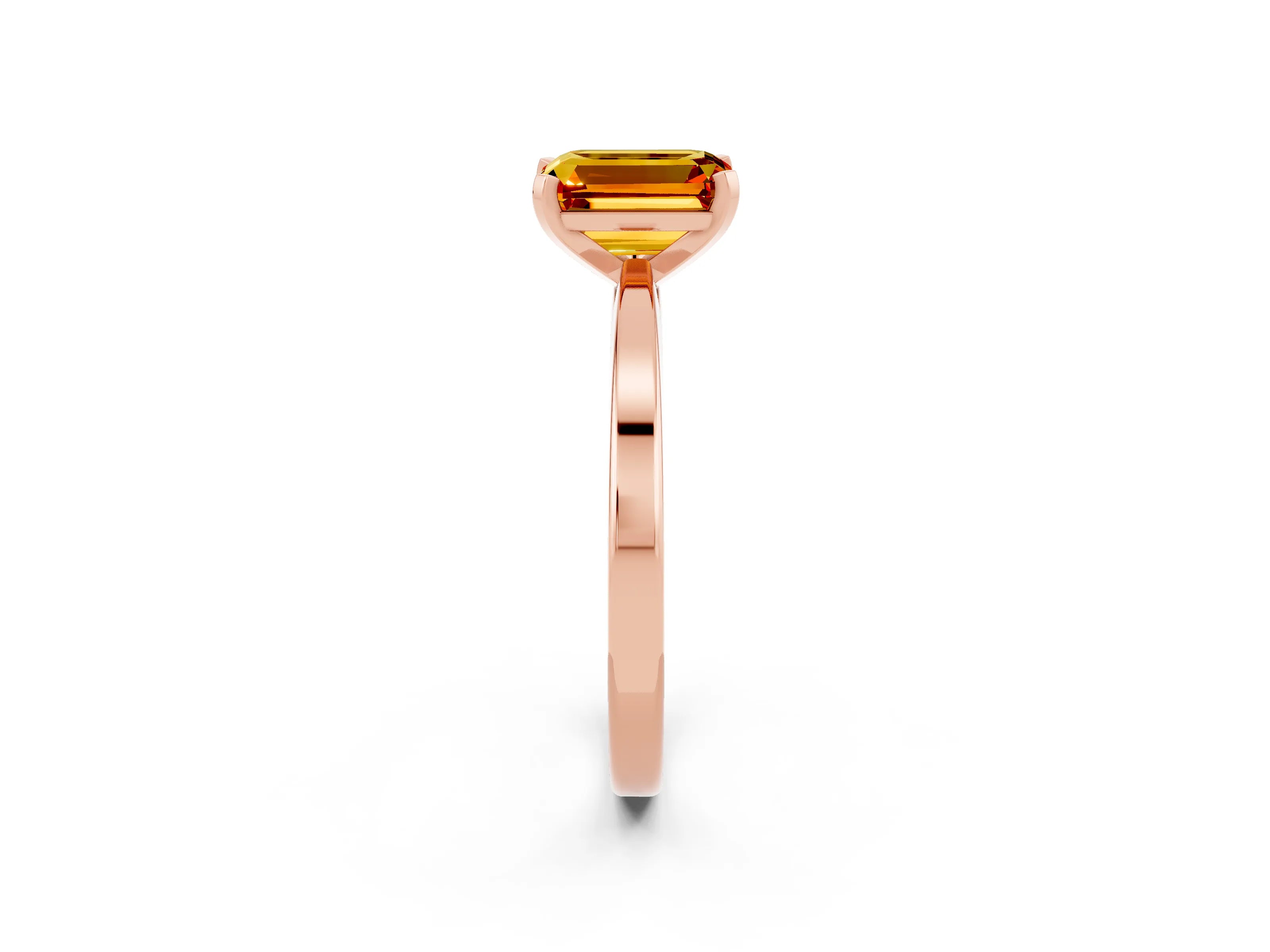 Rose gold Emerald Cut Citrine Solitaire Engagement Ring with Classic Band and Four-Prong Setting_26