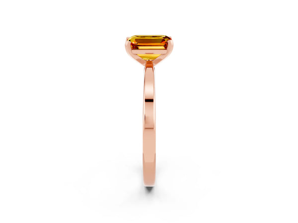 Rose gold Emerald Cut Citrine Solitaire Engagement Ring with Classic Band and Four-Prong Setting