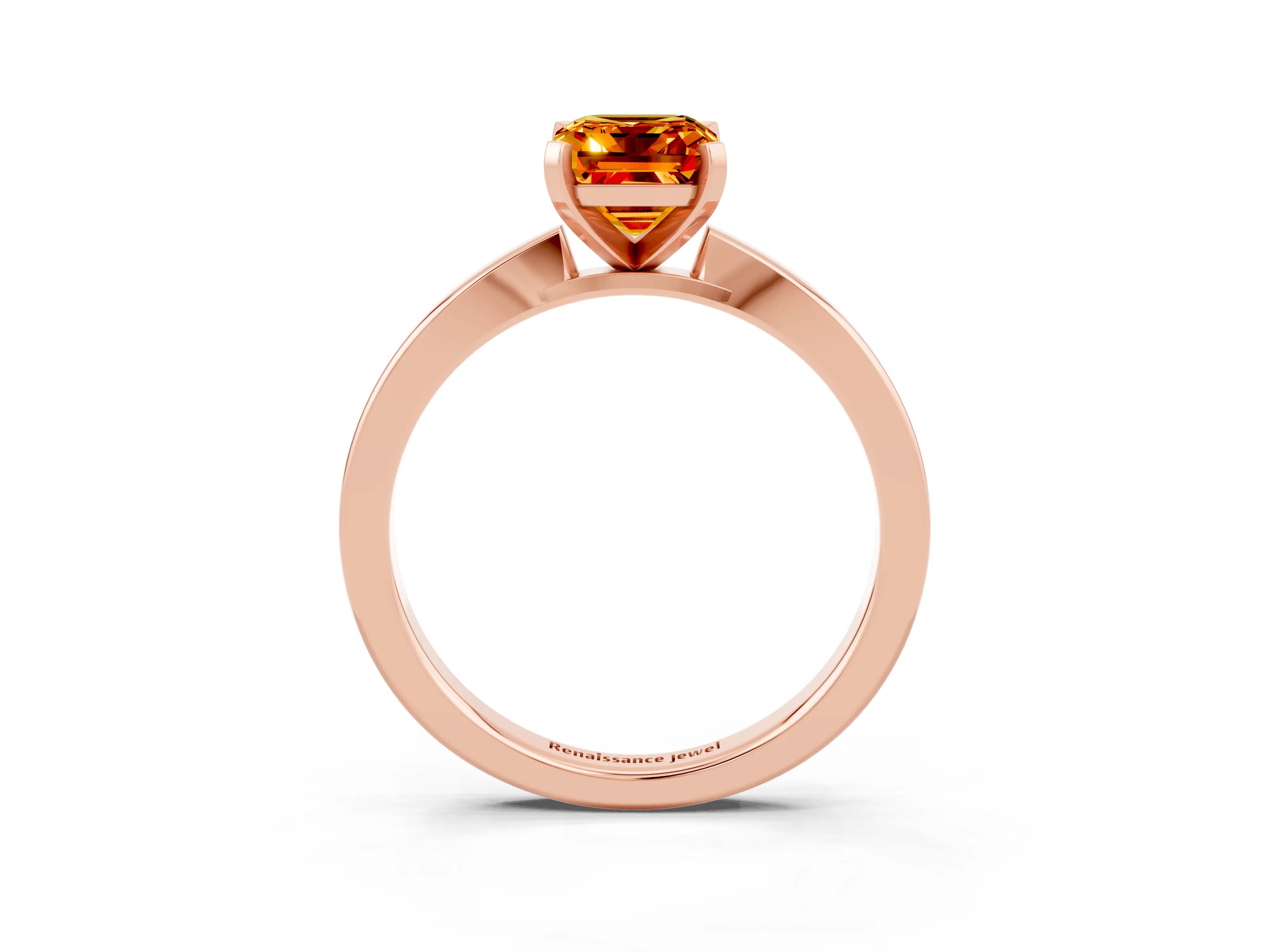 Rose gold Emerald Cut Citrine Solitaire Engagement Ring with Classic Band and Four-Prong Setting_27