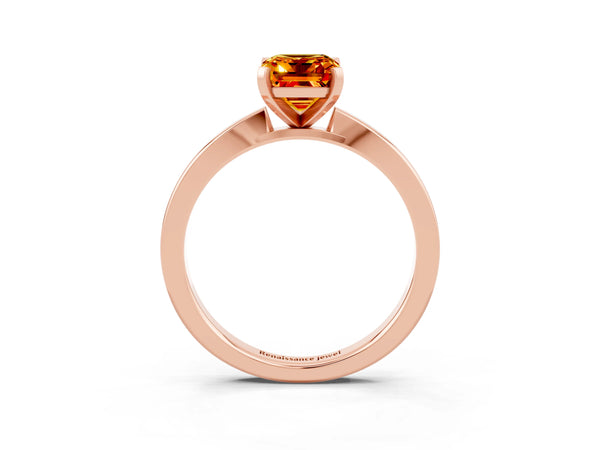 Rose gold Emerald Cut Citrine Solitaire Engagement Ring with Classic Band and Four-Prong Setting