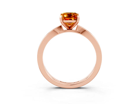 Rose gold Emerald Cut Citrine Solitaire Engagement Ring with Classic Band and Four-Prong Setting_27