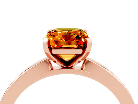 Rose gold Emerald Cut Citrine Solitaire Engagement Ring with Classic Band and Four-Prong Setting_28