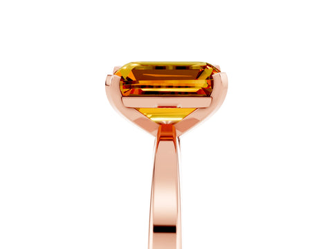 Rose gold Emerald Cut Citrine Solitaire Engagement Ring with Classic Band and Four-Prong Setting_29