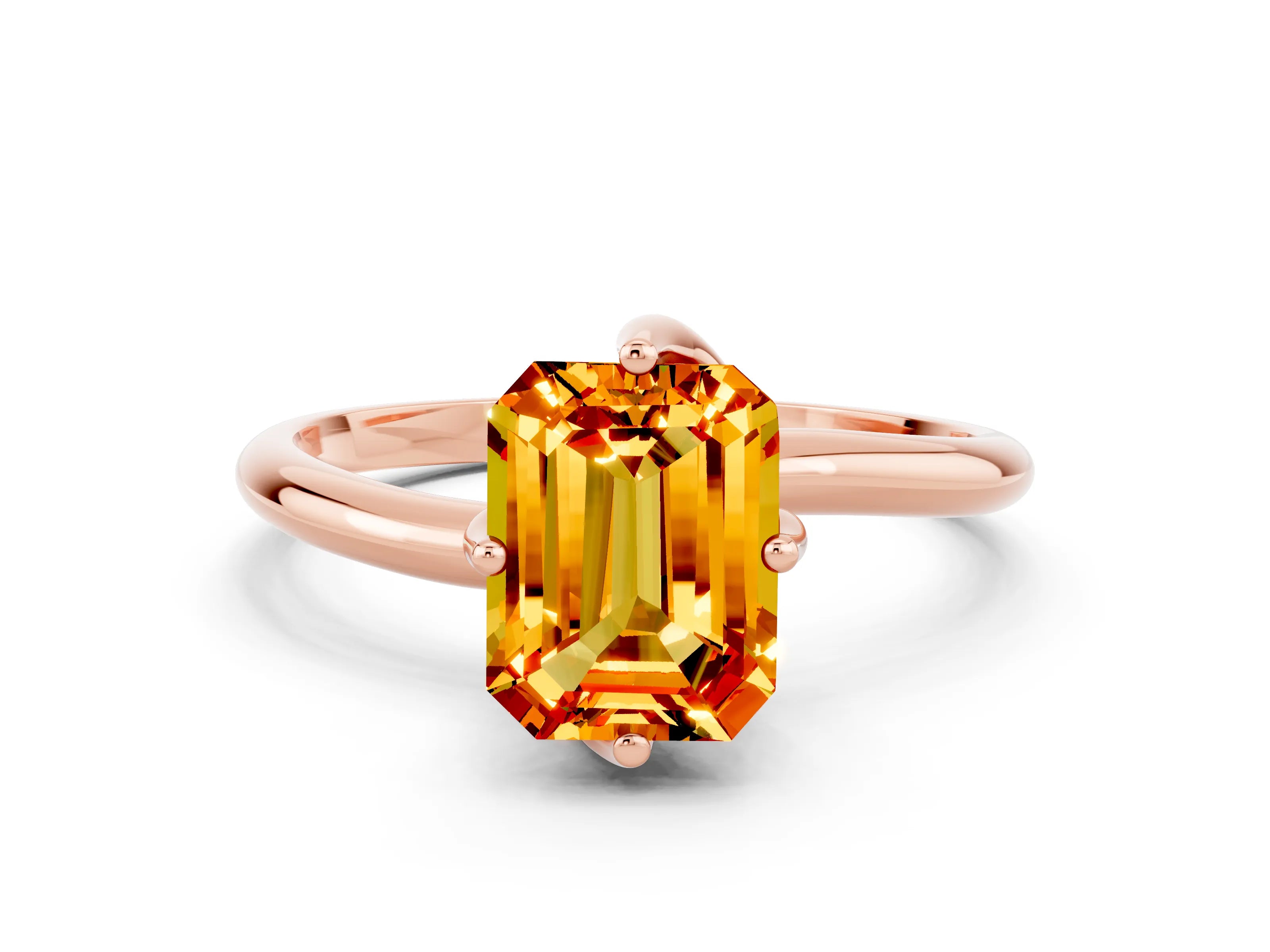 Rose gold Emerald Cut Citrine Solitaire Engagement Ring with Four-Prong Setting and Classic Band_12