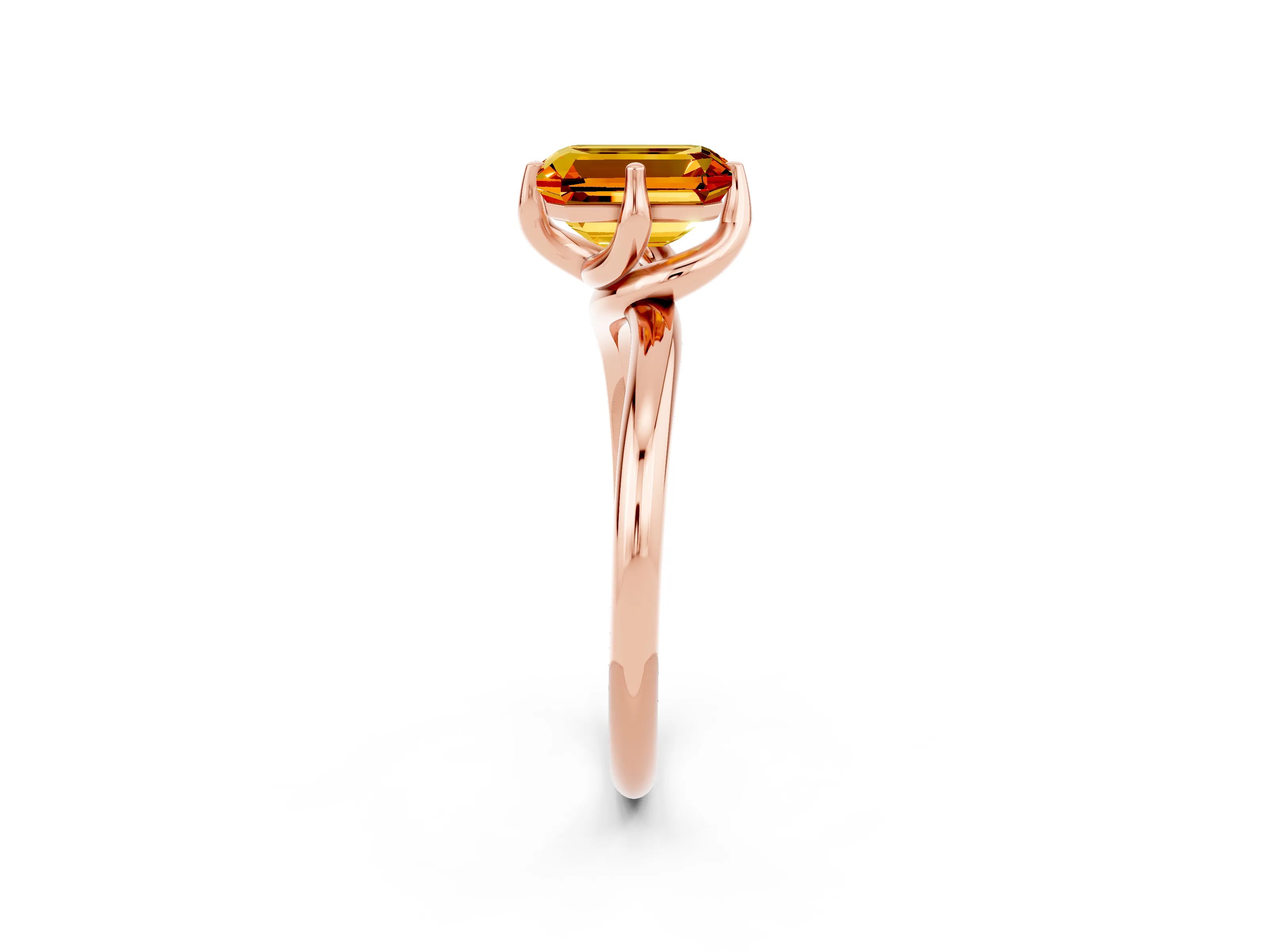 Rose gold Emerald Cut Citrine Solitaire Engagement Ring with Four-Prong Setting and Classic Band_14