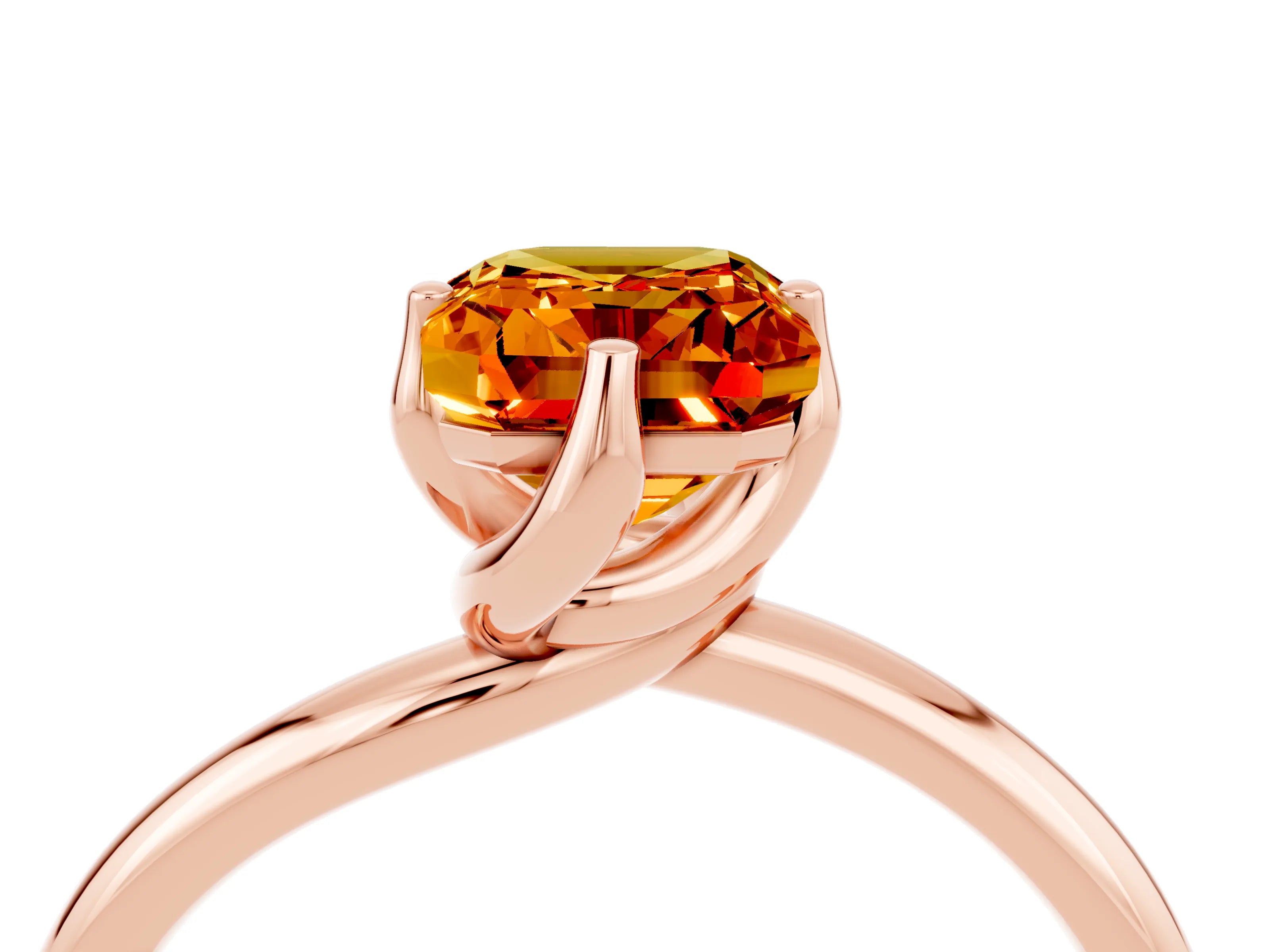 Rose gold Emerald Cut Citrine Solitaire Engagement Ring with Four-Prong Setting and Classic Band_16