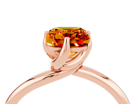 Rose gold Emerald Cut Citrine Solitaire Engagement Ring with Four-Prong Setting and Classic Band_16