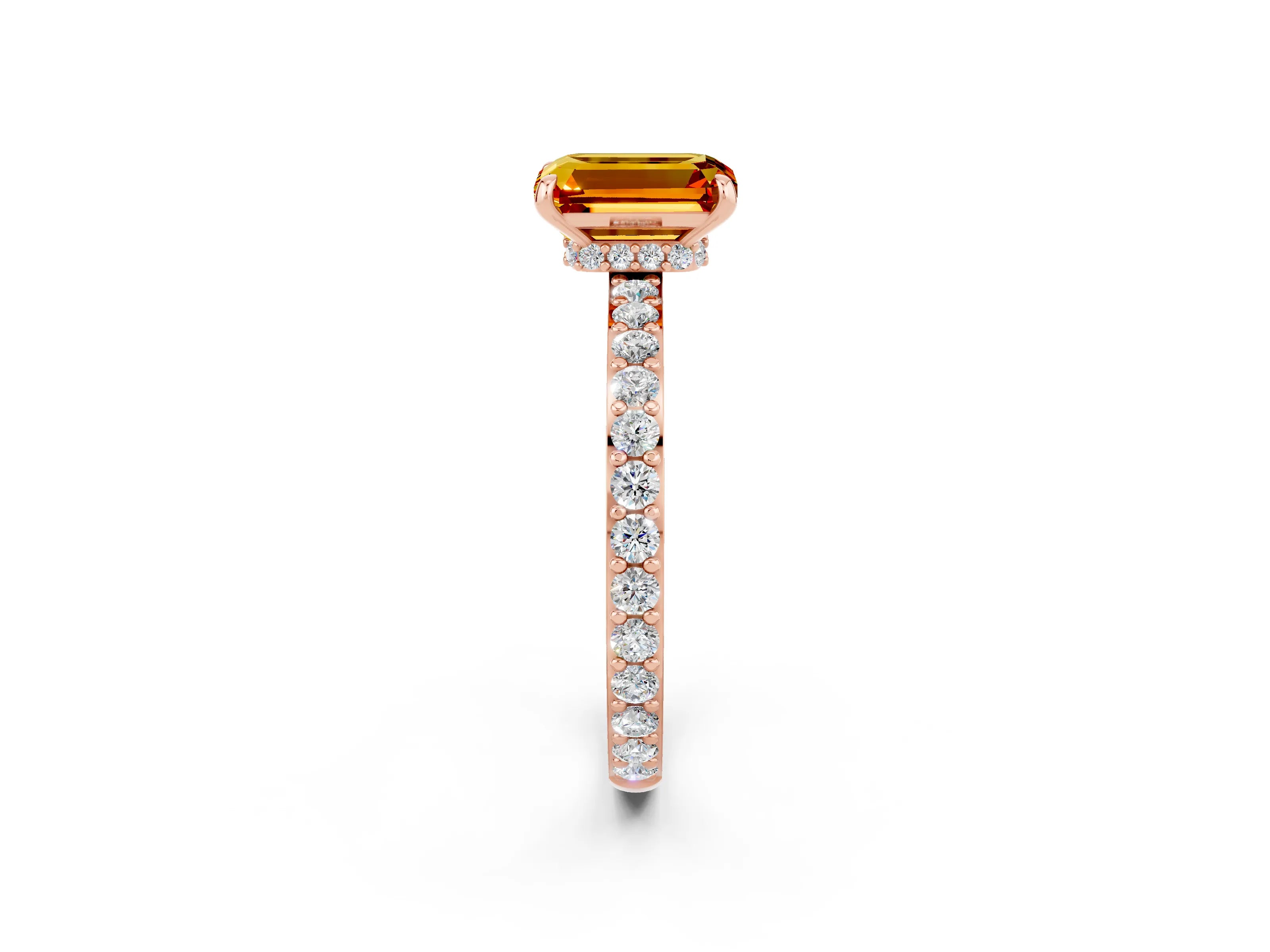 Rose gold Emerald Cut Citrine Solitaire Engagement Ring with Pavé Band and Four-Prong Setting_2