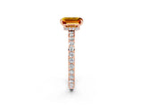 Rose gold Emerald Cut Citrine Solitaire Engagement Ring with Pavé Band and Four-Prong Setting_2