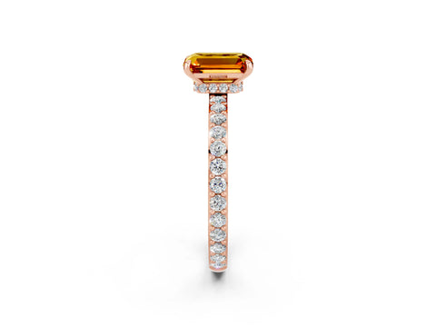 Rose gold Emerald Cut Citrine Solitaire Engagement Ring with Pavé Band and Four-Prong Setting_2