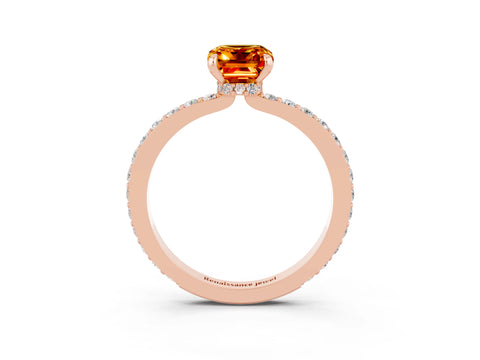 Rose gold Emerald Cut Citrine Solitaire Engagement Ring with Pavé Band and Four-Prong Setting_3