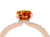 Rose gold Emerald Cut Citrine Solitaire Engagement Ring with Pavé Band and Four-Prong Setting_4