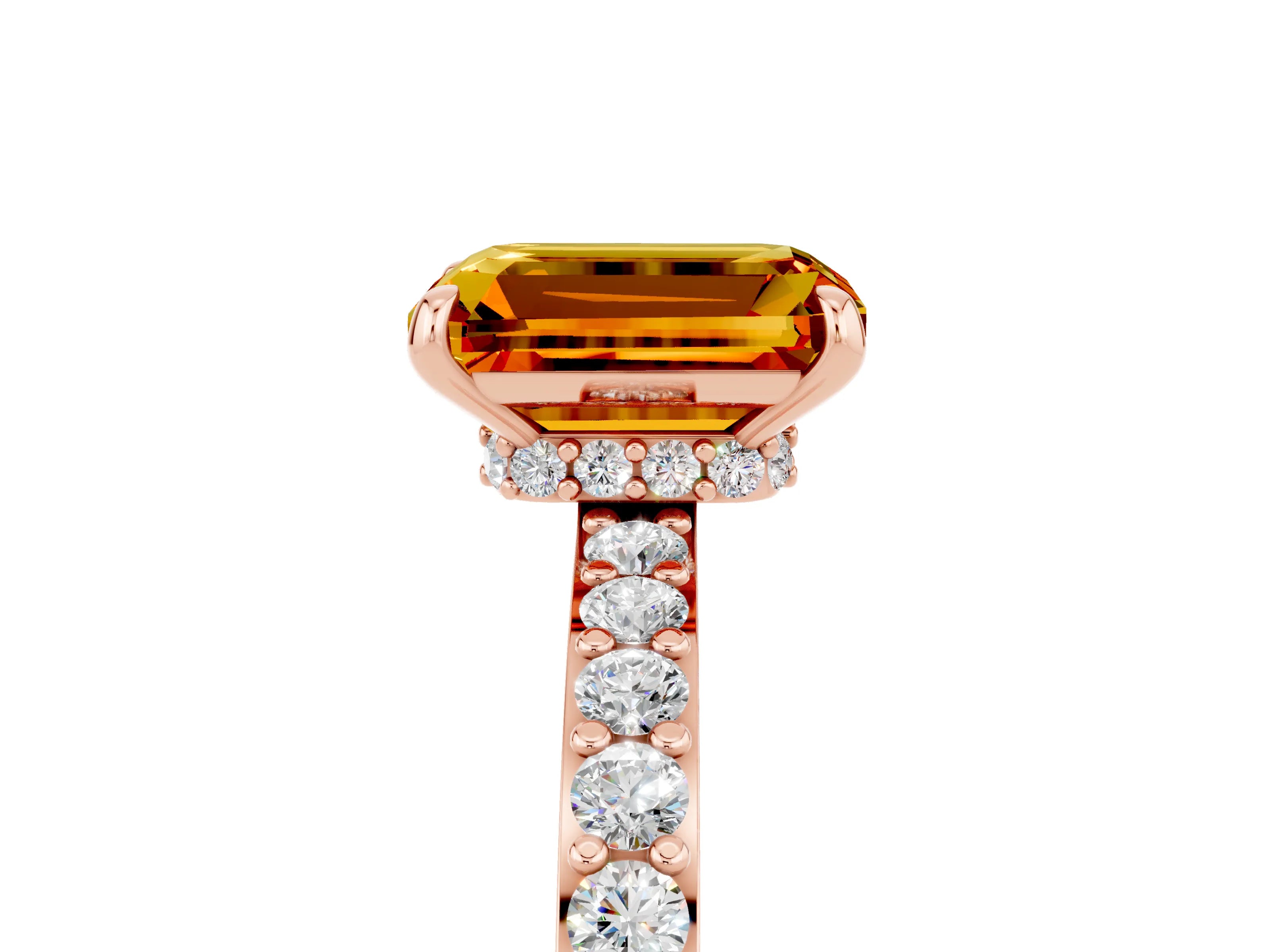 Rose gold Emerald Cut Citrine Solitaire Engagement Ring with Pavé Band and Four-Prong Setting_5