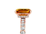 Rose gold Emerald Cut Citrine Solitaire Engagement Ring with Pavé Band and Four-Prong Setting_5