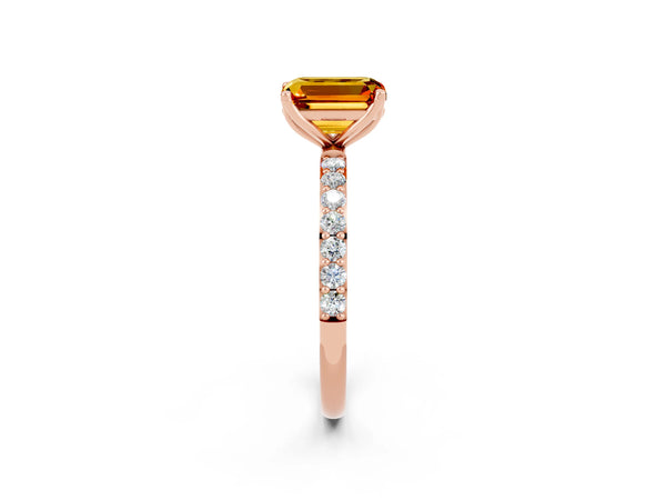 Rose gold Emerald Cut Citrine Solitaire Engagement Ring with Round  Pavé Band and Prong Setting