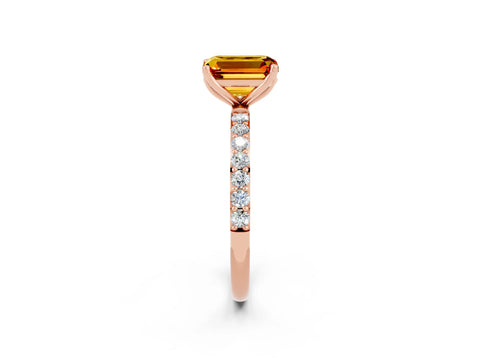 Rose gold Emerald Cut Citrine Solitaire Engagement Ring with Pavé Band and Prong Setting_2