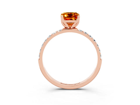 Rose gold Emerald Cut Citrine Solitaire Engagement Ring with Pavé Band and Prong Setting_3