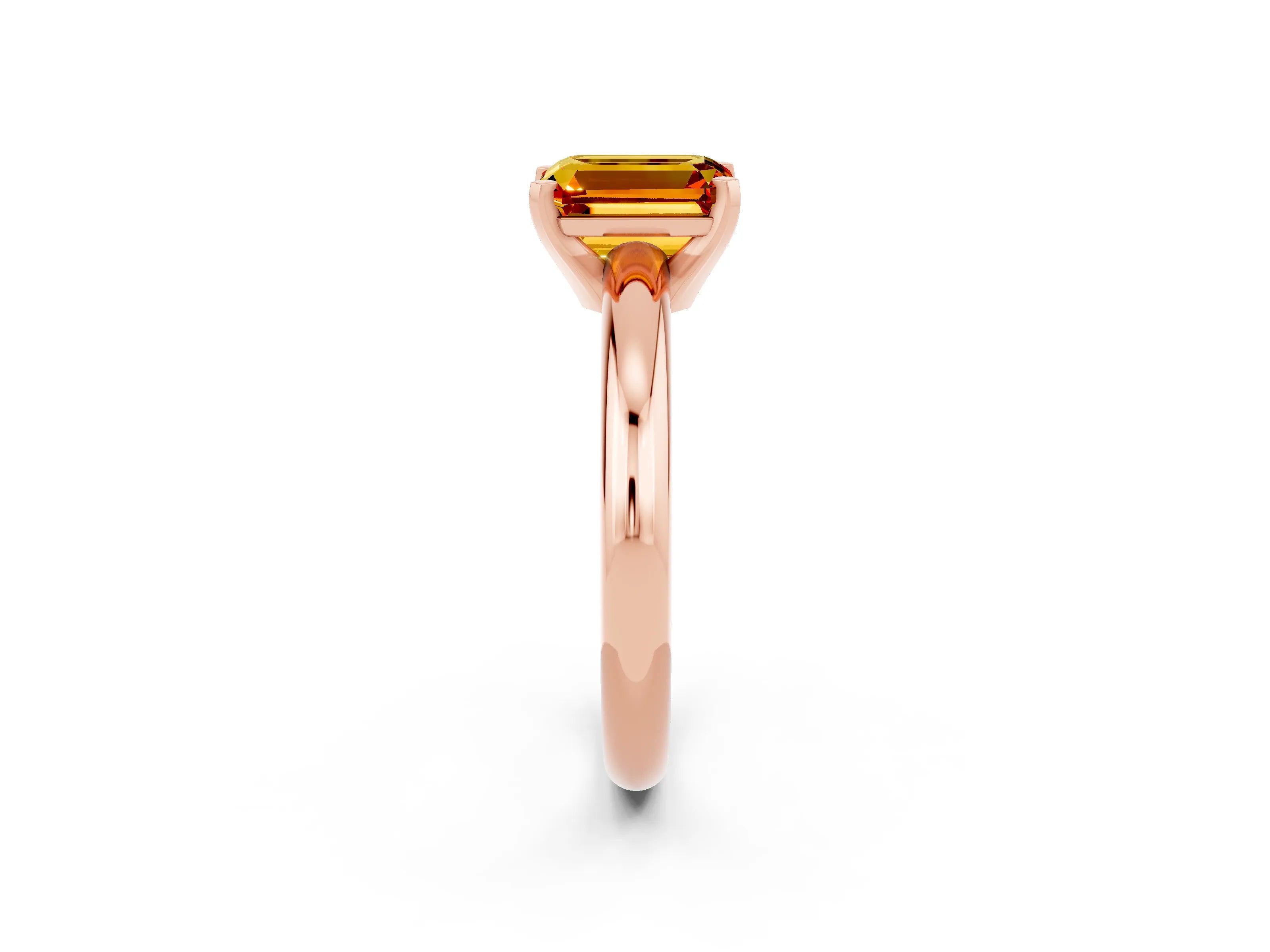 Rose gold Emerald Cut Citrine Solitaire Engagement Ring with Round Band and Four-Prong Setting_2