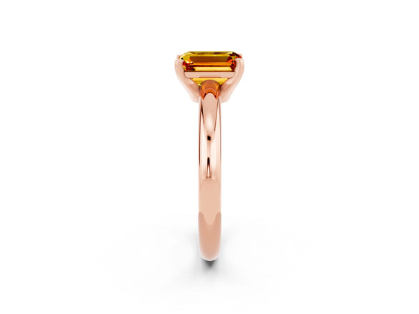 Rose gold Emerald Cut Citrine Solitaire Engagement Ring with Round Band and Four-Prong Setting
