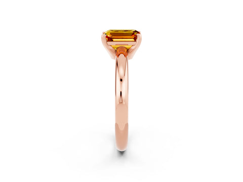 Rose gold Emerald Cut Citrine Solitaire Engagement Ring with Round Band and Four-Prong Setting_2