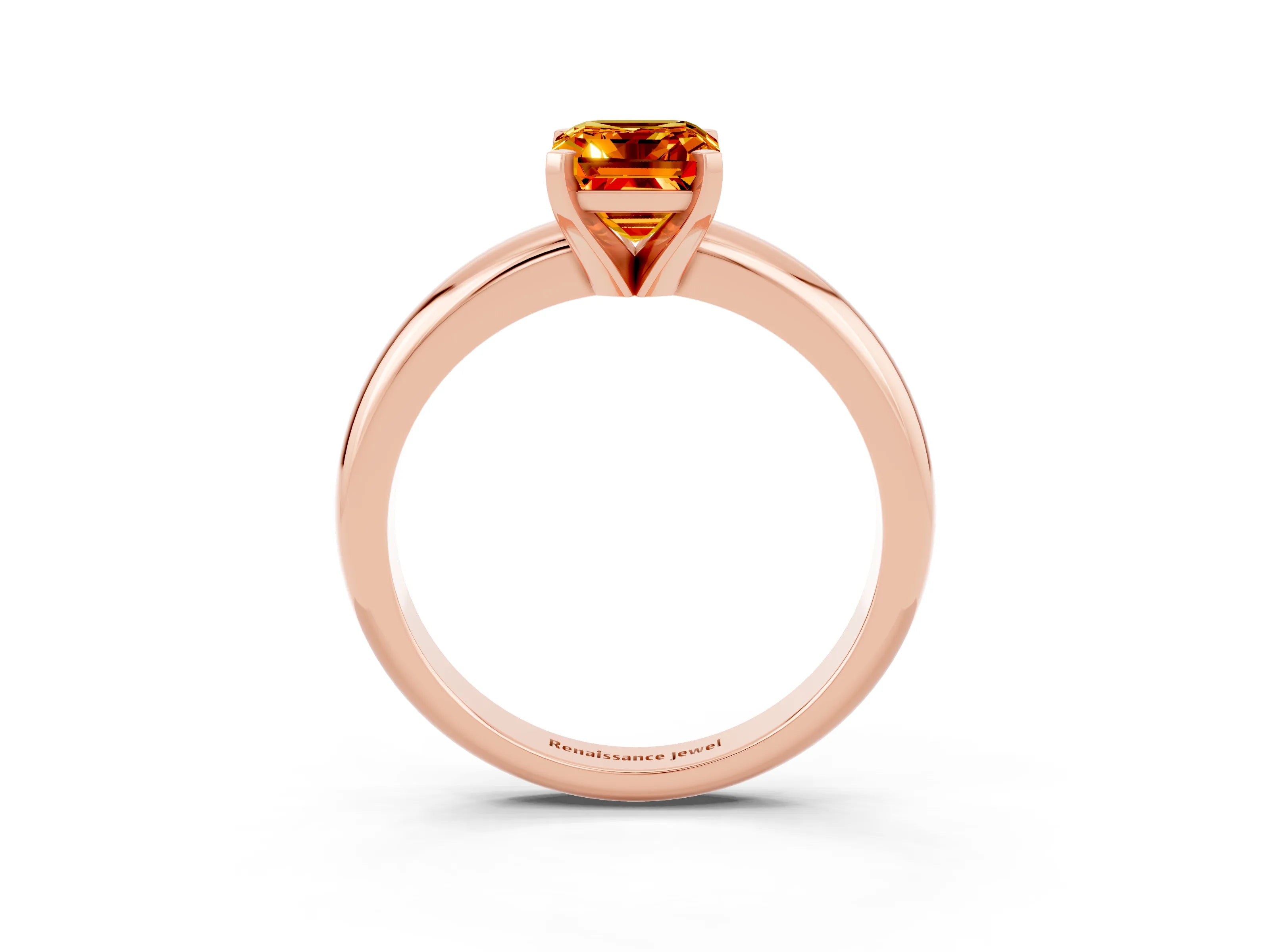Rose gold Emerald Cut Citrine Solitaire Engagement Ring with Round Band and Four-Prong Setting_3