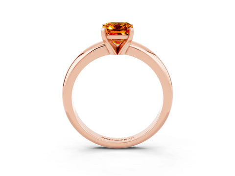 Rose gold Emerald Cut Citrine Solitaire Engagement Ring with Round Band and Four-Prong Setting_3