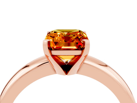 Rose gold Emerald Cut Citrine Solitaire Engagement Ring with Round Band and Four-Prong Setting_4