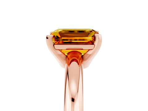 Rose gold Emerald Cut Citrine Solitaire Engagement Ring with Round Band and Four-Prong Setting_5