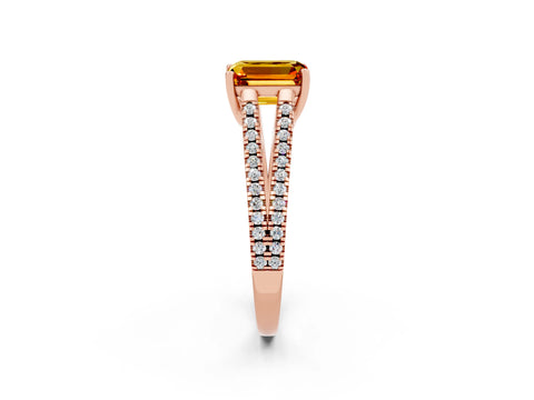 Rose gold Emerald Cut Citrine Solitaire Engagement Ring with Split Shank Pavé Band_2
