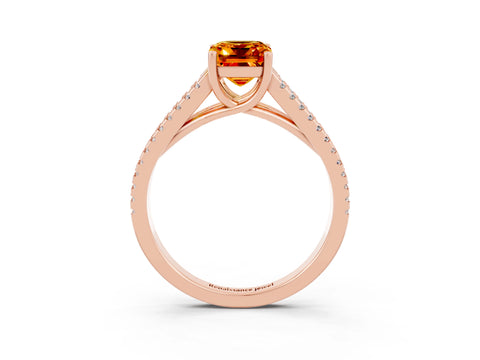 Rose gold Emerald Cut Citrine Solitaire Engagement Ring with Split Shank Pavé Band_3