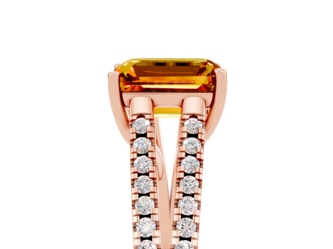 Rose gold Emerald Cut Citrine Solitaire Engagement Ring with Split Shank Pavé Band_5