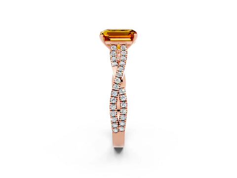 Rose gold Emerald Cut Citrine Solitaire Engagement Ring with Twisted Pavé Band and Four-Prong Setting_2