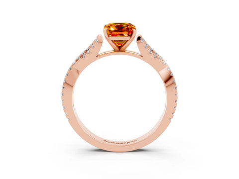 Rose gold Emerald Cut Citrine Solitaire Engagement Ring with Twisted Pavé Band and Four-Prong Setting_3