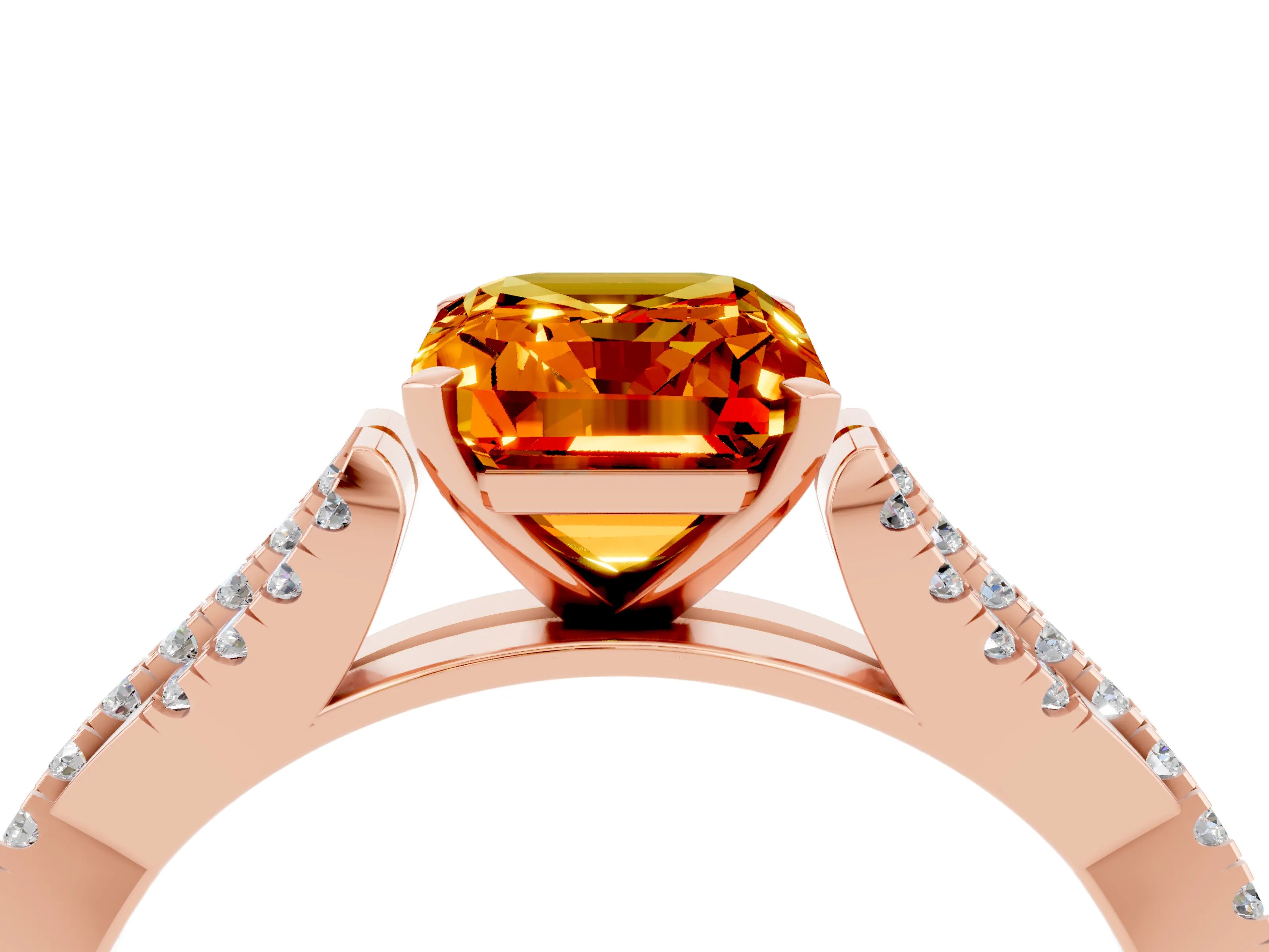 Rose gold Emerald Cut Citrine Solitaire Engagement Ring with Twisted Pavé Band and Four-Prong Setting_4