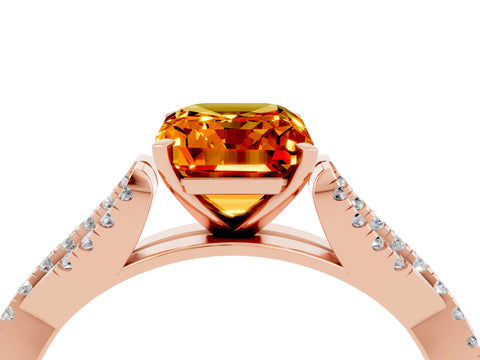 Rose gold Emerald Cut Citrine Solitaire Engagement Ring with Twisted Pavé Band and Four-Prong Setting_4