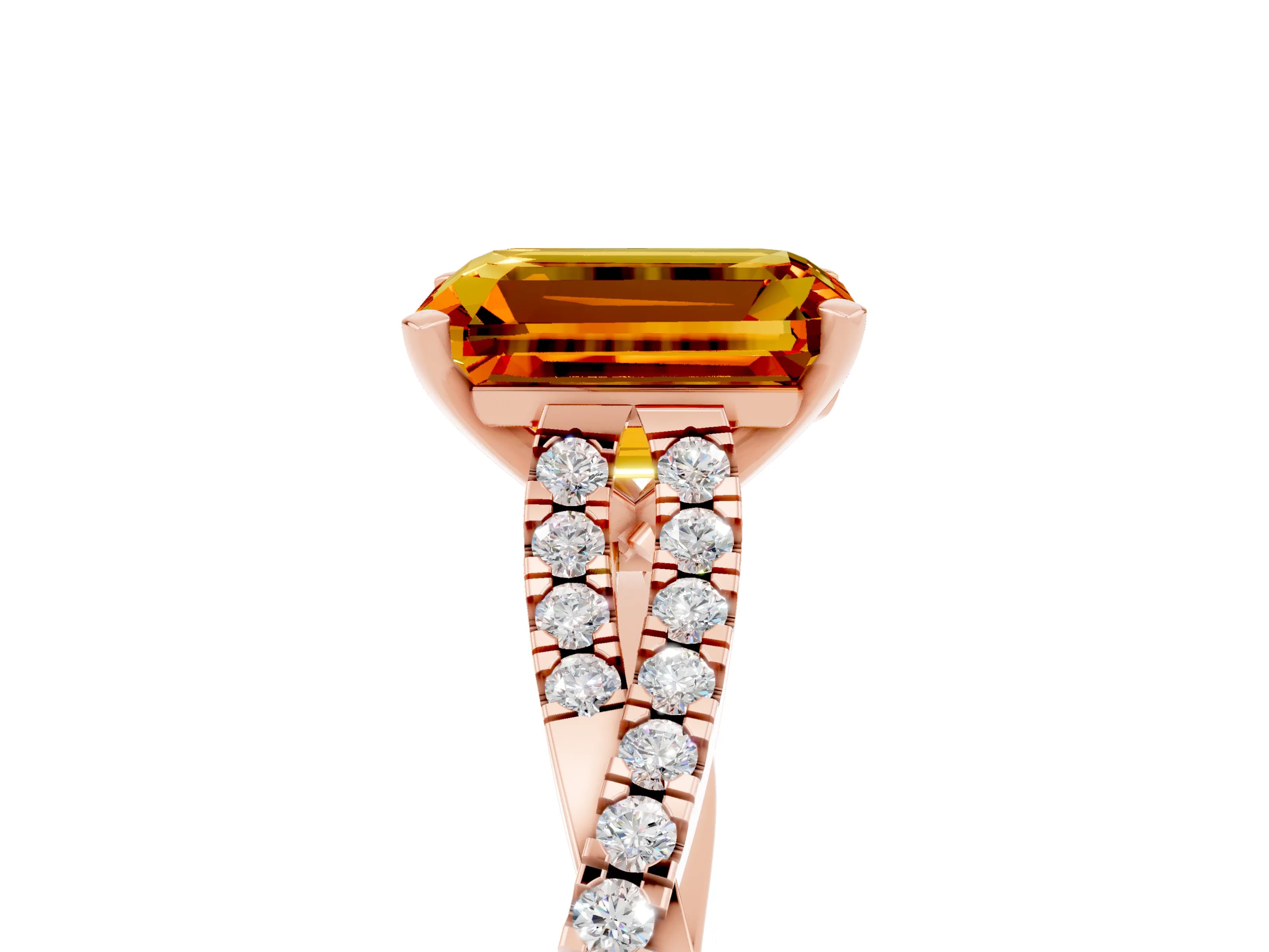 Rose gold Emerald Cut Citrine Solitaire Engagement Ring with Twisted Pavé Band and Four-Prong Setting_5