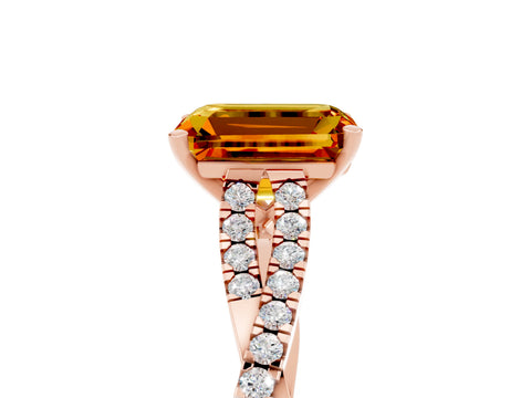 Rose gold Emerald Cut Citrine Solitaire Engagement Ring with Twisted Pavé Band and Four-Prong Setting_5