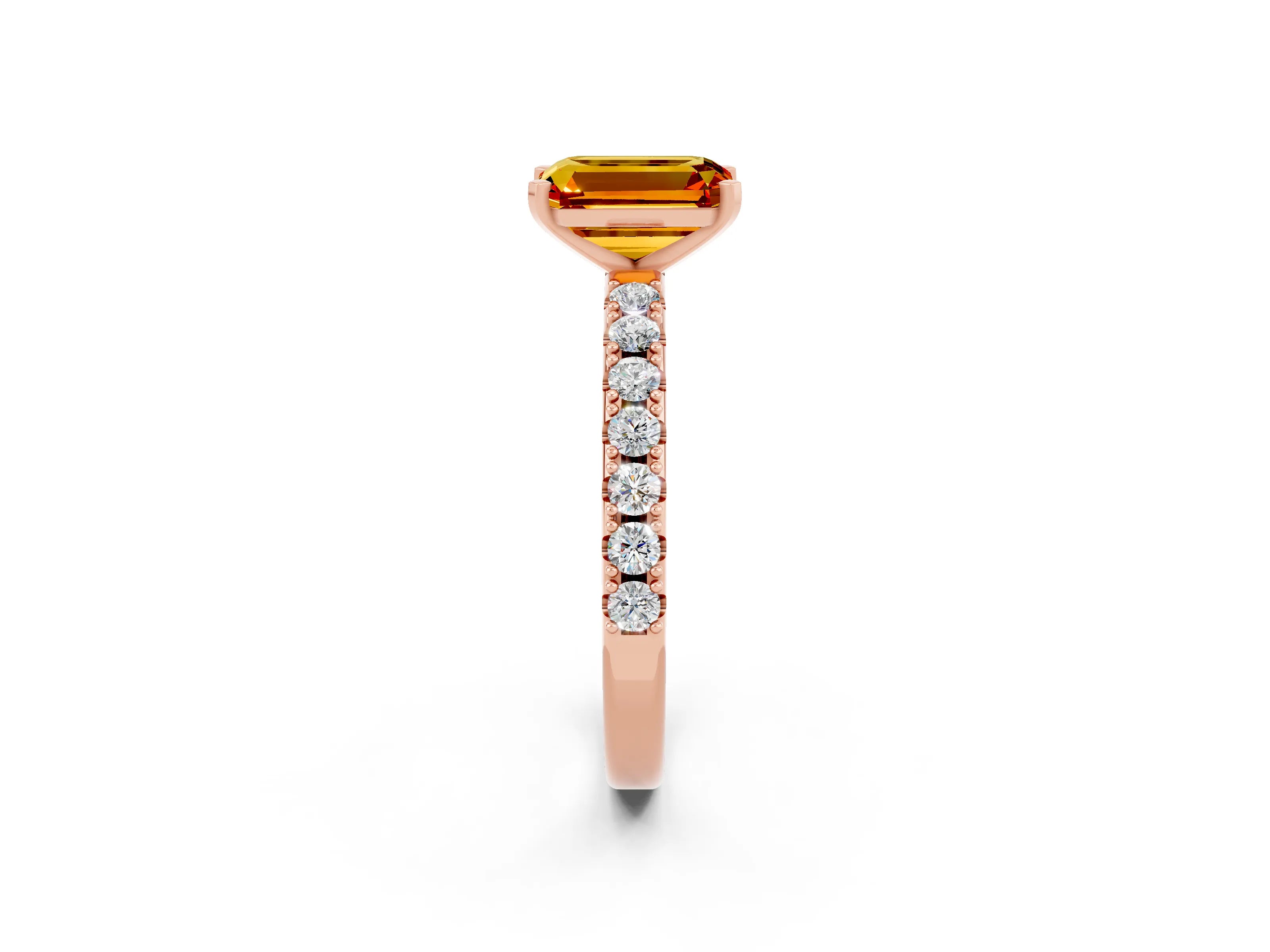 Rose gold Emerald Cut Citrine Solitaire Pavé Band with Four-Prong Setting_2