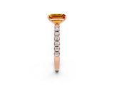 Rose gold Emerald Cut Citrine Solitaire Pavé Band with Four-Prong Setting_2