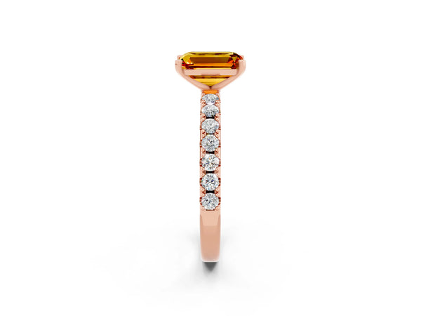 Rose gold Emerald Cut Citrine Solitaire Pavé Band with Four-Prong Setting