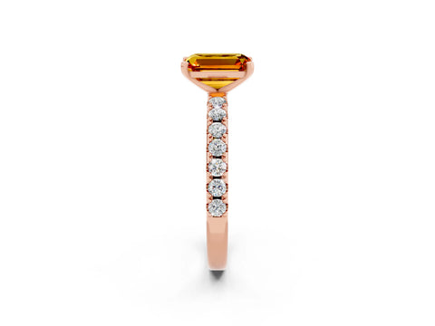 Rose gold Emerald Cut Citrine Solitaire Pavé Band with Four-Prong Setting_2