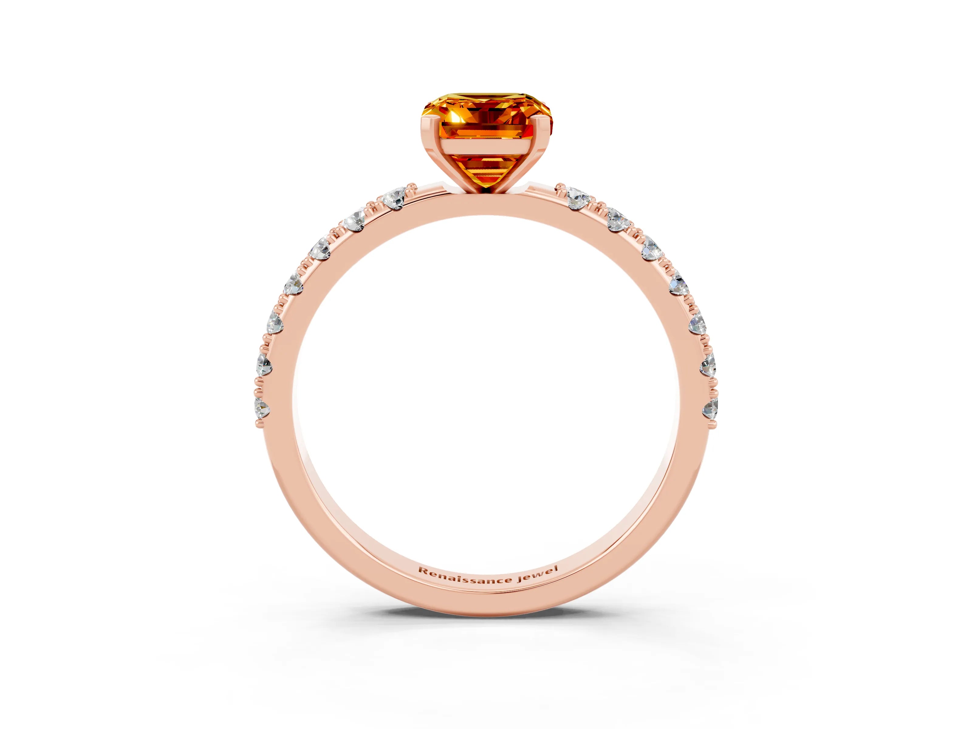 Rose gold Emerald Cut Citrine Solitaire Pavé Band with Four-Prong Setting_3