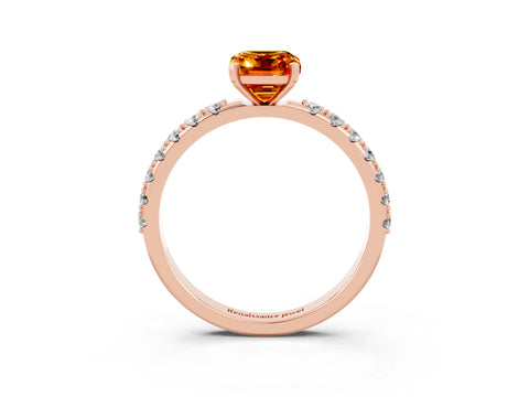 Rose gold Emerald Cut Citrine Solitaire Pavé Band with Four-Prong Setting_3